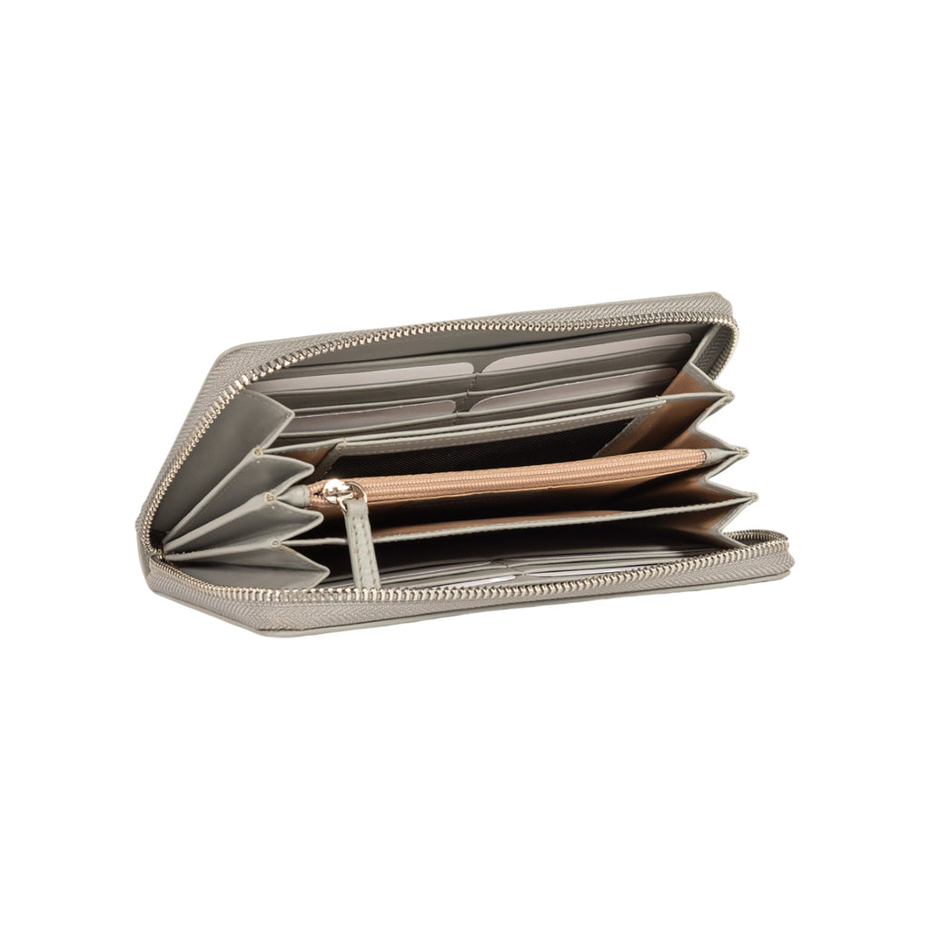 RB1084SF | Portafogli Donna con chiusura lampo Made in Italy in Vera Pelle Liscia Opaca. Colore Grigio. Dimensioni: cm 20 x 10 x 2,5